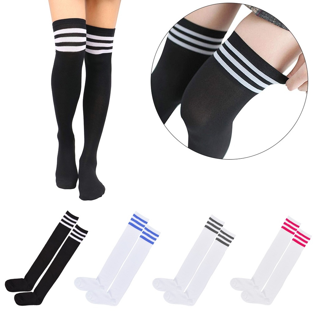 2 Pairs Over the Knee Thigh High Socks Stripe Tube
